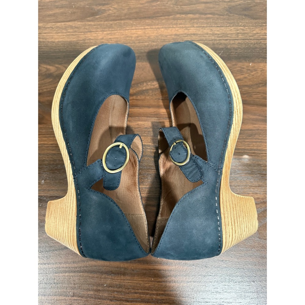Dansko Thea Navy Blue Nubuck Leather Mary Jane Platform Clog Heels Size 38 - Picture 6 of 10